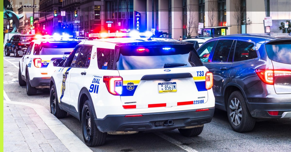 Illustration of an AI model sending a digital tip to a police dashboard