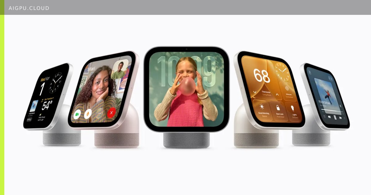 Apple HomeView smart display on a kitchen counter showing a recipe widget with Siri AI active