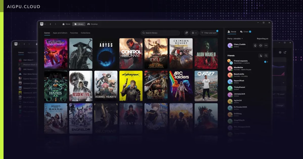 Epic Games Launcher preview interface showing Linux support