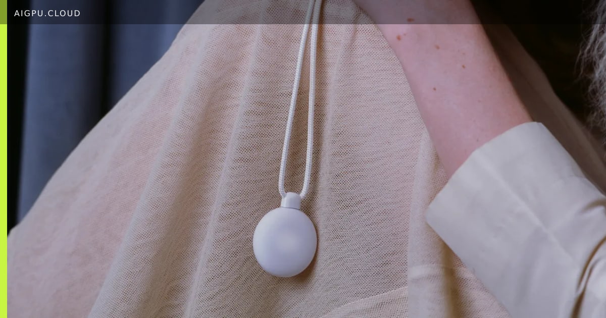 Friend 2 AI pendant worn around neck, showing speaker grille and minimalist design