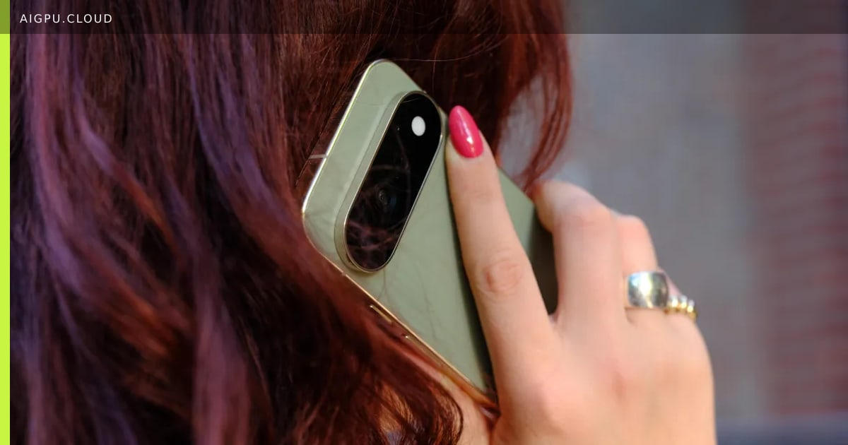 A stylized image of Google Gemini AI handling a phone call, with a digital interface showing live transcription.
