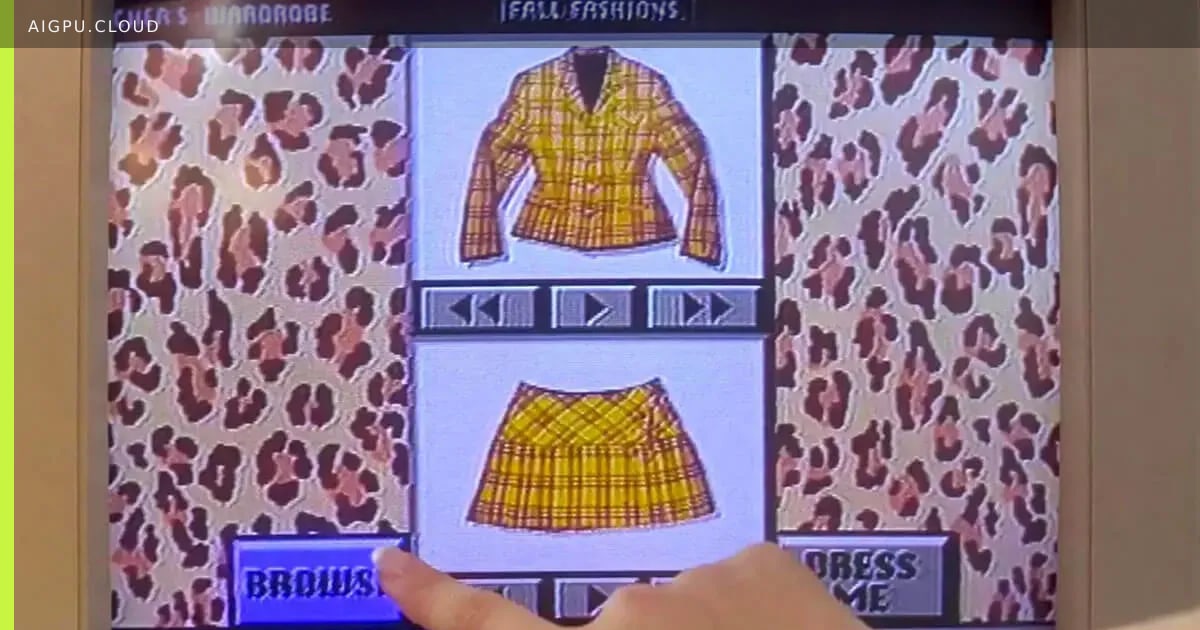 A smartphone screen displaying Google Photos virtual closet feature, showing categorized clothing items.