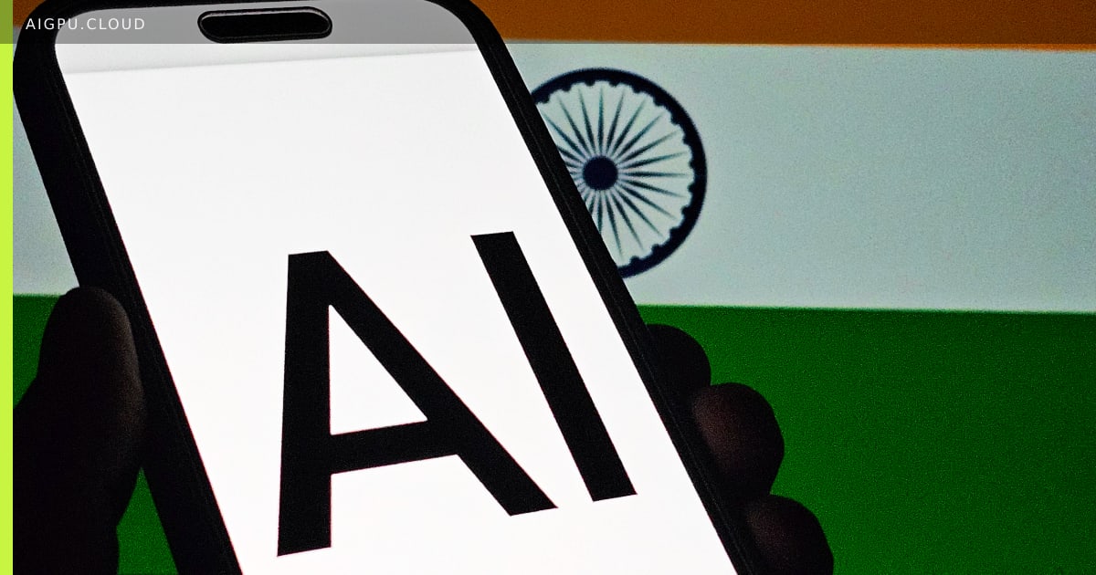 A stylized graphic representing AI innovation in India, with circuit board patterns and a map of India.
