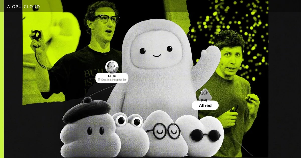 Illustration showing Meta's Muse and OpenAI's Dots AI agents competing