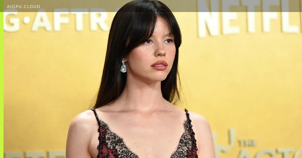 AI-generated image of Mia Goth in a T-shirt reading MY EX IS MY BIGGEST FAN