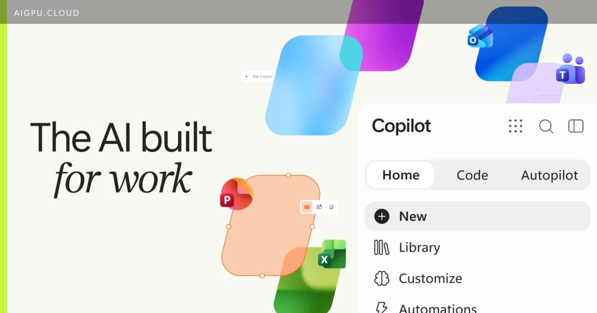 Microsoft Copilot super app interface showing Home, Code, and Autopilot tabs