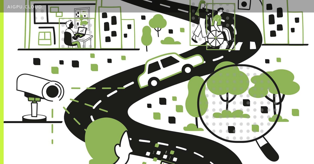 An abstract representation of a city grid with data points and AI elements superimposed, suggesting urban analysis.