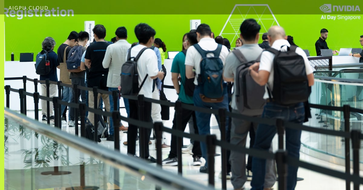 NVIDIA AI Day Singapore event venue with attendees and demo stations