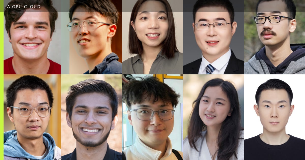 NVIDIA Graduate Fellowship recipients collaborating in a research lab with GPU workstations