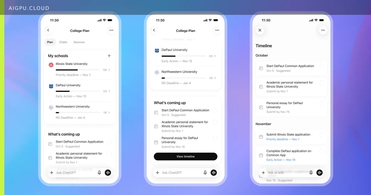 Screenshot of OpenAI College Planner interface inside ChatGPT