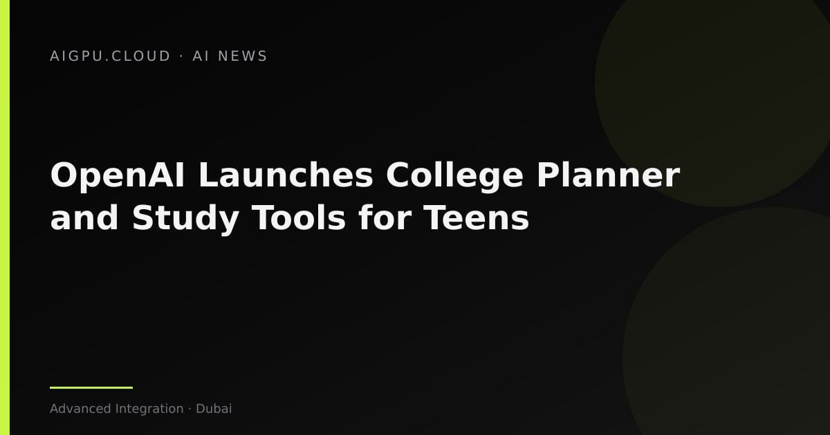 Illustration of a teenager using a laptop with AI chat interface showing college planner icons