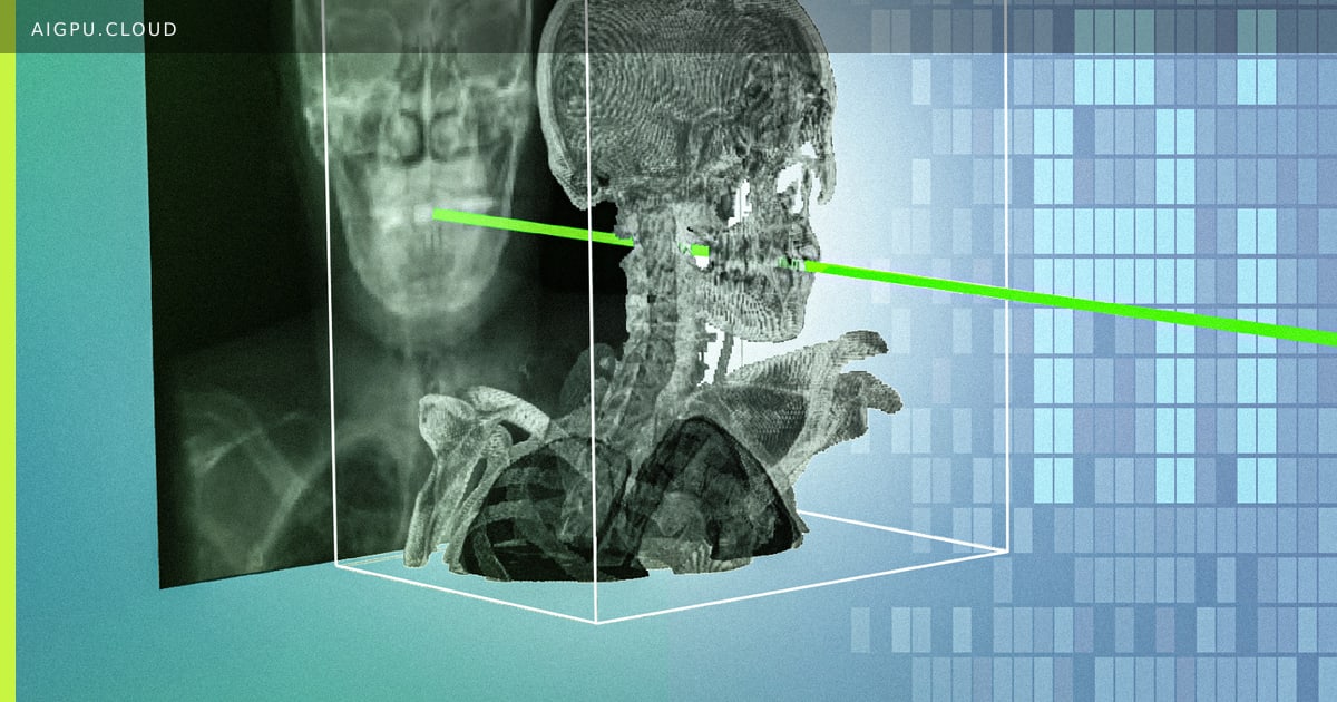 Illustration of an AI system matching a patient's surgical X-rays with a 3D medical scan for procedure navigation.