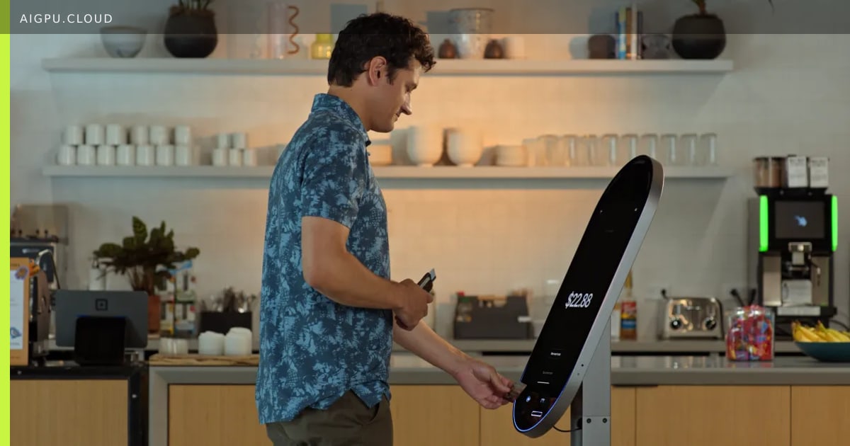 Square Kiosk 21.5-inch touchscreen with conversational AI voice interface in a retail setting