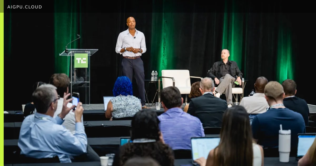 TechCrunch Founder Summit logo with a blurred background of a conference hall.