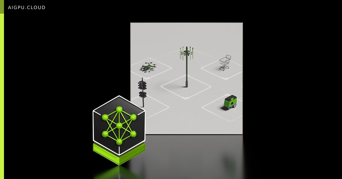 Telecom network operations center with AI-driven dashboards and GPU server racks