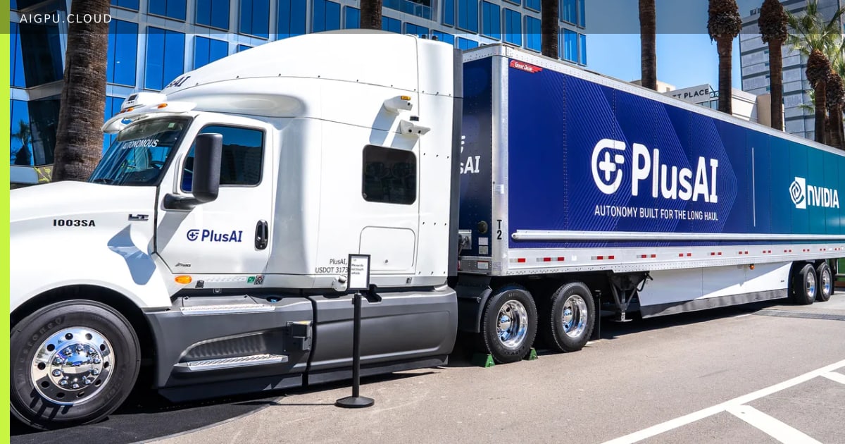 PlusAI trailer with Nvidia branding recovered after theft, showing sand ballast inside