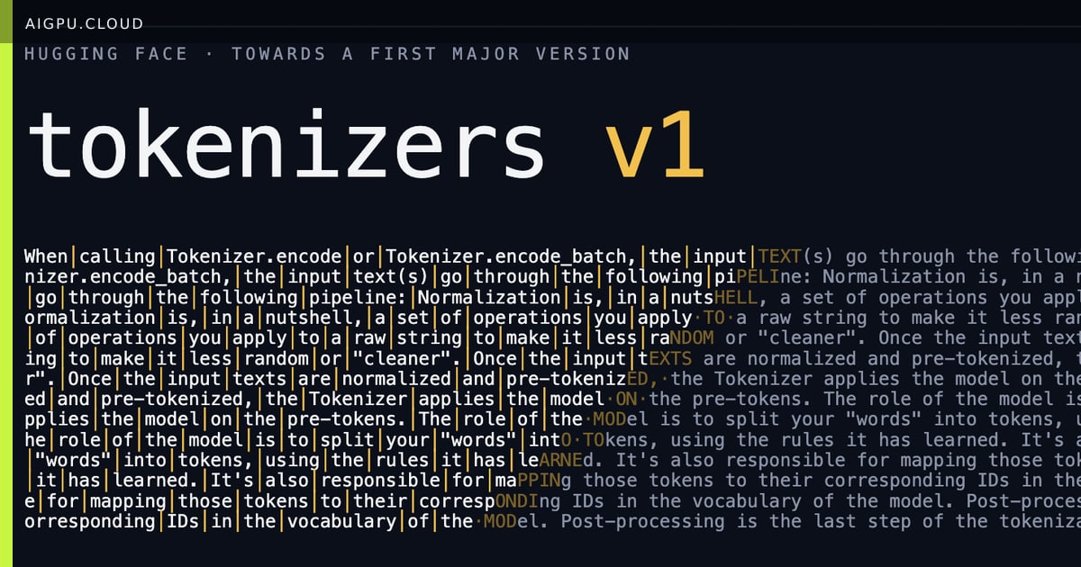 Text flowing through a tokenizer into token IDs for GPU-based AI processing