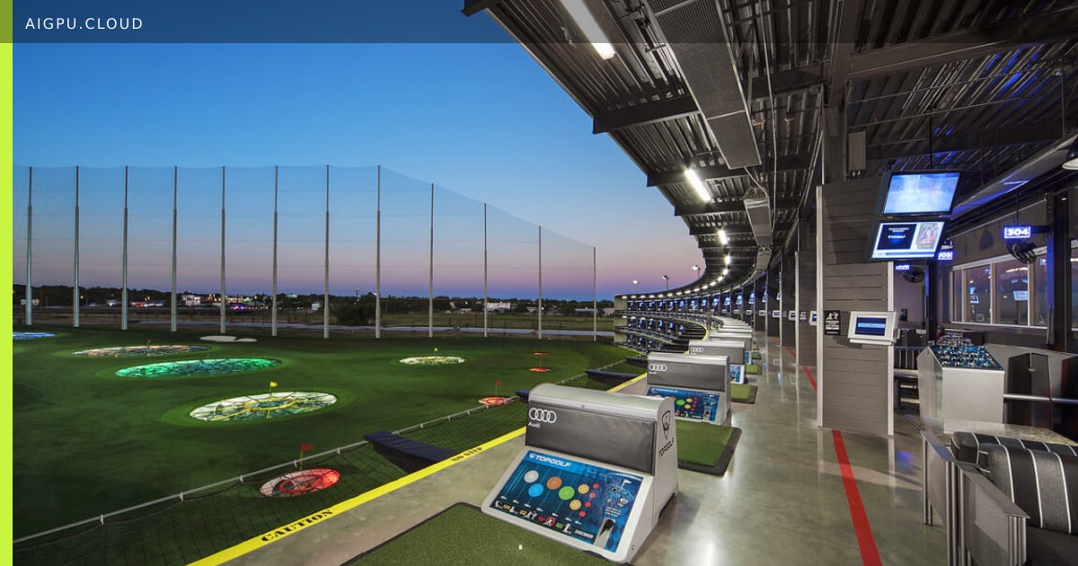 Topgolf venue with interactive golf bays and digital displays