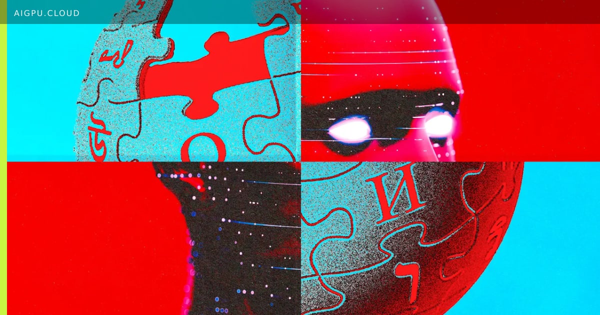 Illustration of a Wikipedia editor reviewing AI‑generated text on a screen